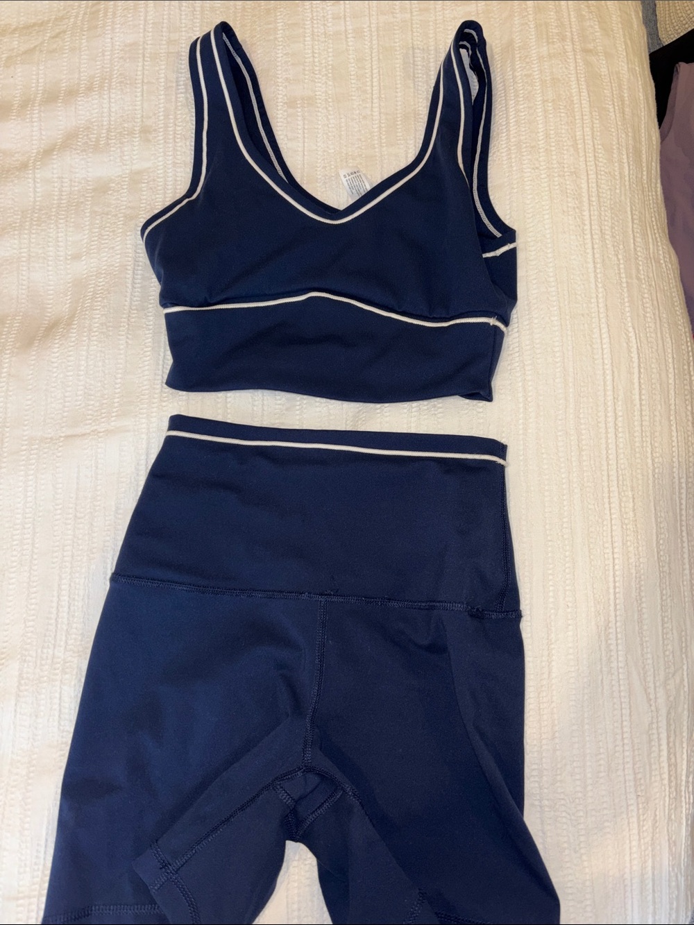 Yogalicious Navy Bralette and Legging Set with Cream Trim